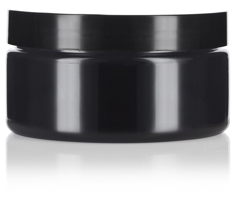 (12 Pack) 8 oz Black PET Plastic Low Profile Jar With Lid for Storage Refillable