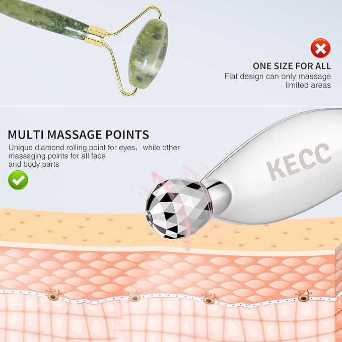 KECC Gua Sha Facial Massager (Fishtail),Stainless Steel Cold Roller Sticks for Face Eyes,Crescent Line Chin Lift Tightening Skin Tool, 4 Edges Drainage Sculpting Beauty Tool
