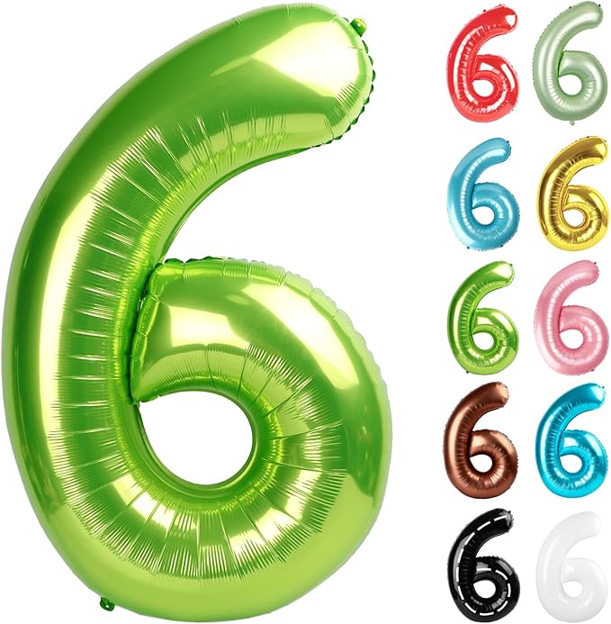 Light Green Number 6 Balloon 40 Inch, 6 Balloon Number, 6th Birthday Decorations, Light Green Party Supplies for Boys Girls