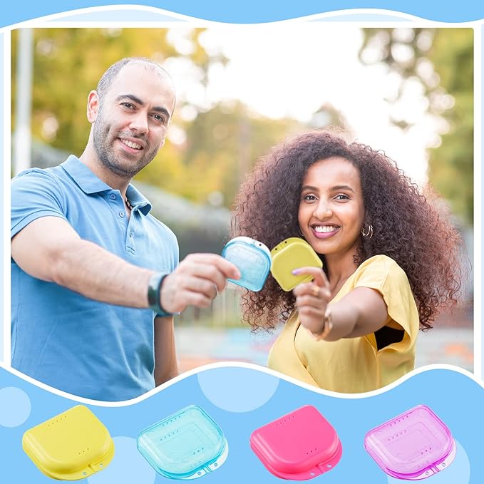 Maxdot 300 Pack Retainer Cases Bulk with Vent Holes Orthodontic Mouth Guard Case Denture Container Multicolor Dental Storage Box for Travel Dentist Office (17 Colors)