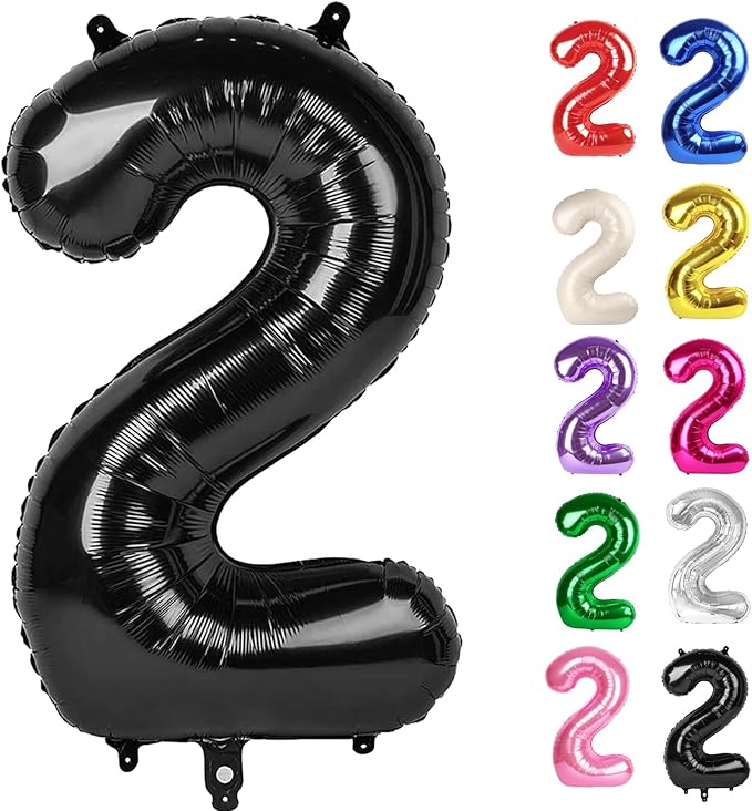 Black Number 2 Balloon 40 Inch, 2 Balloon Number, 2nd Birthday Decorations for Baby Girls Boys Toddlers