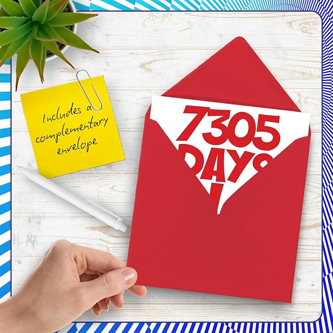 Stuff4 20th Birthday Card for Men Women Him Her - 7305 Days Old - Funny Adult Twenty Twentieth Happy Birthday Card for Brother Sister Son Daughter Cousin, 5.7 x 5.7 Inch Humor Joke Greeting Cards