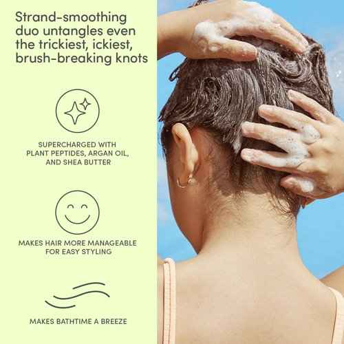 Evereden Kids Complete Haircare Set: Hair Detangling Shampoo, Conditioner, Spray for Children Ages 3+ & Pain-Free Hair Brush, Plant Protein Peptides & Argan Oil, Vegan, Free from Sulfate, Paraben