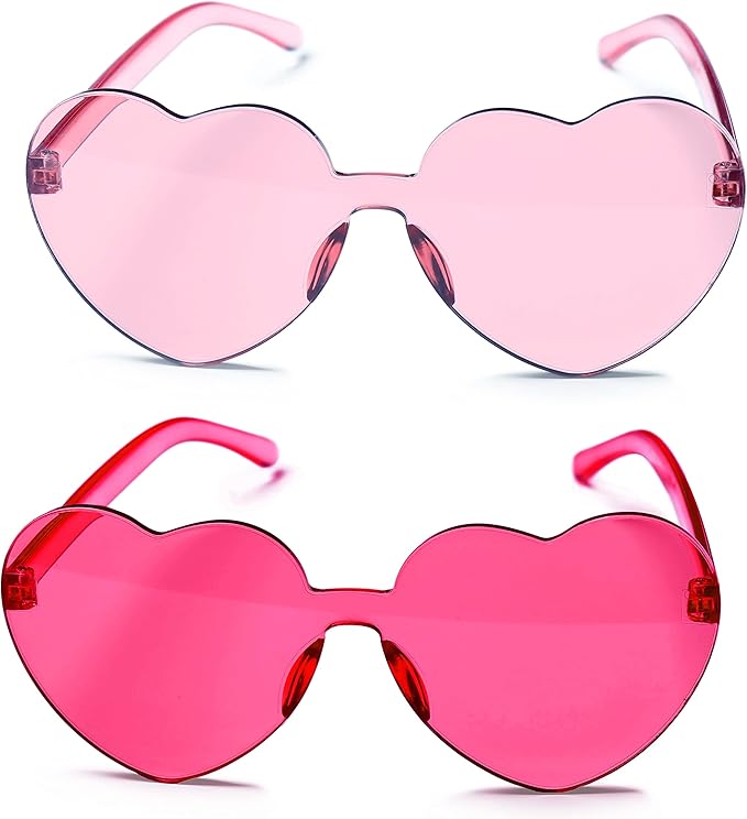 4E's Novelty 2 Pack Heart Shaped Sunglasses for Women - Trendy Glasses for Valentines, Mardi Gras, Men Party Outfit Accessory