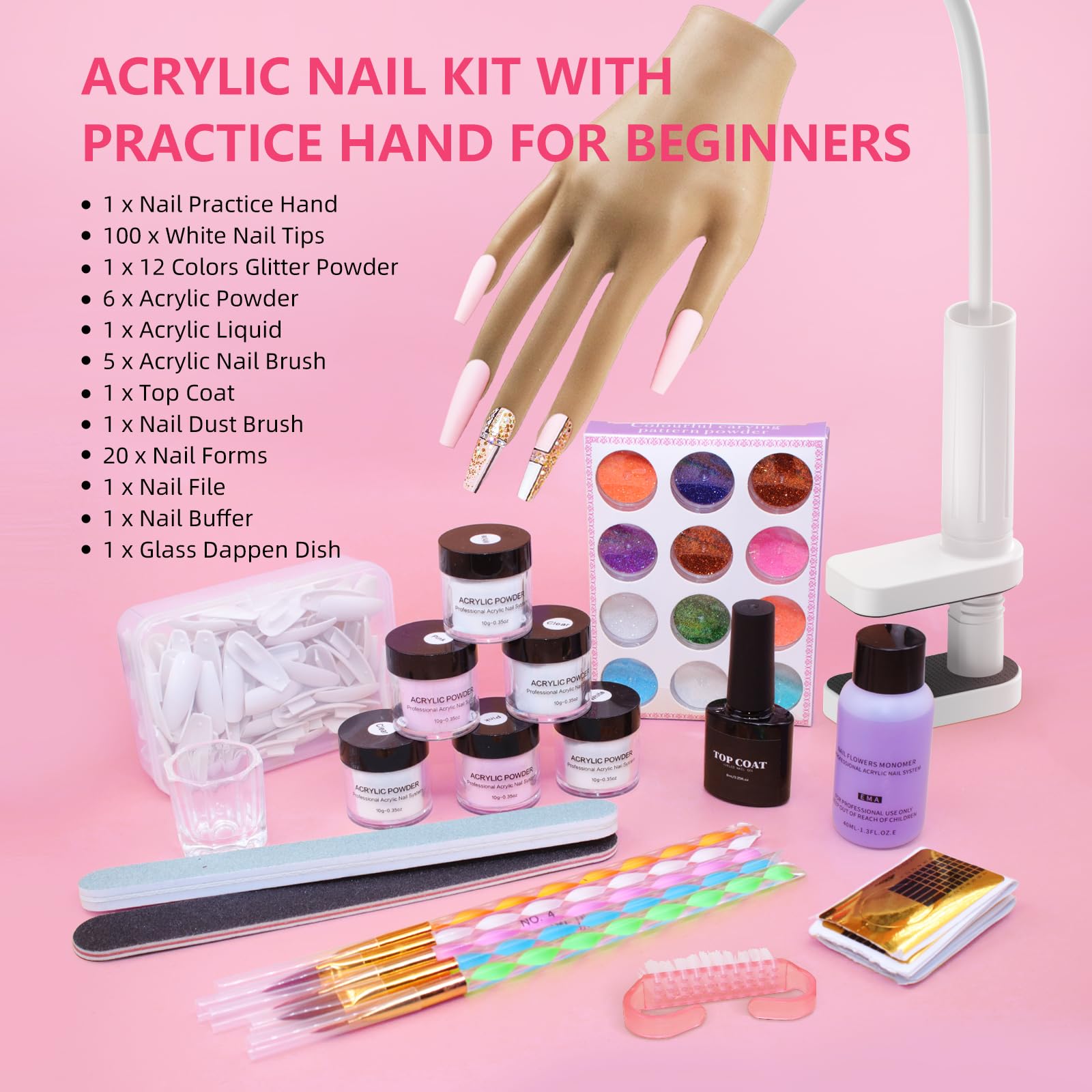 NIQZOPA Practice Hand for Acrylic Nails with Acrylic Nail Kit for Beginners
