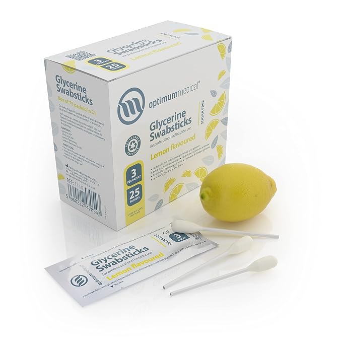 OPTIMUM MEDICAL Glycerin Swabsticks (x75) – Lemon Flavour Pleasant Tasting Sugar Free Swab Sticks for Dry Mouth Relief (Lemon)