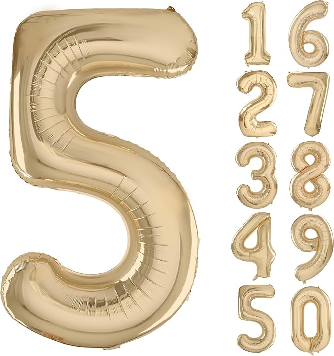 40 inch White Gold Number Balloon Giant Foil Helium Balloons Champagne Gold Number 5 Balloon for 5th Birthday Party Decorations