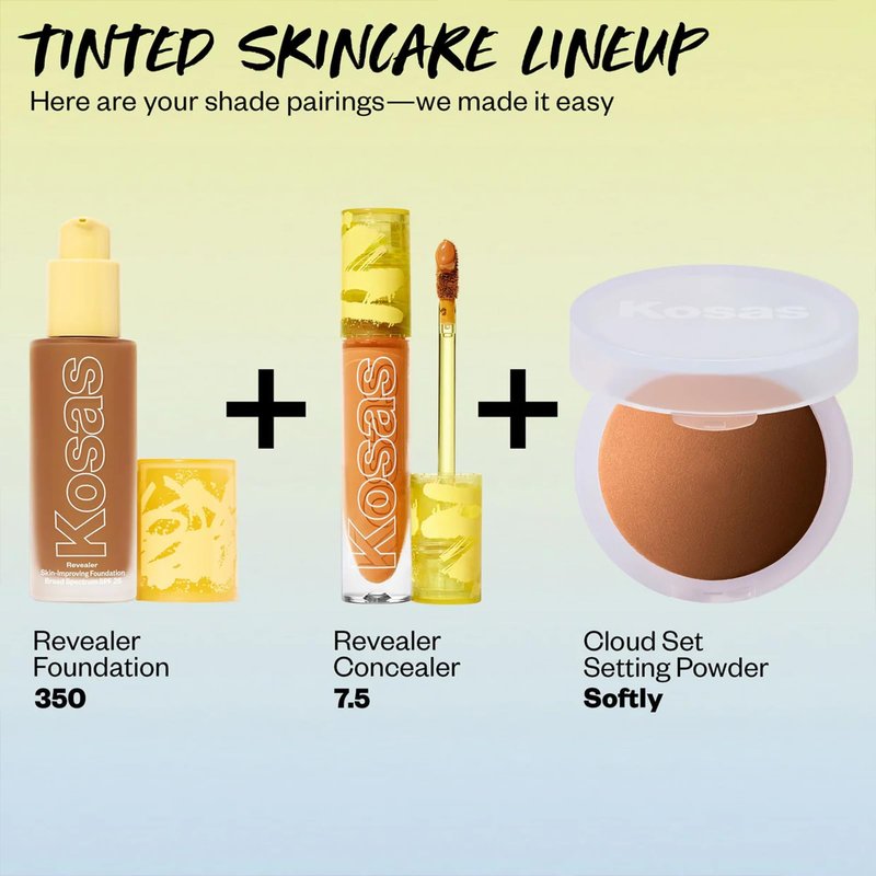 Kosas Revealer Liquid Foundation SPF 25 – Medium Buildable Coverage, Hydrating Natural Glow Finish, Medium Deep Warm 350