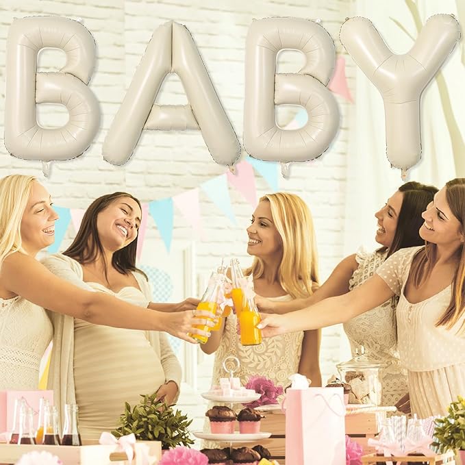 Biapian 40 Inch Baby Letter Balloons, Cream Foil Balloons Big BABY Balloons, 4 Pcs Giant Foil Large Aluminum Balloon Helium for Birthday, Baby Shower, Wedding, Gender Reveal Party Decorations (Cream)