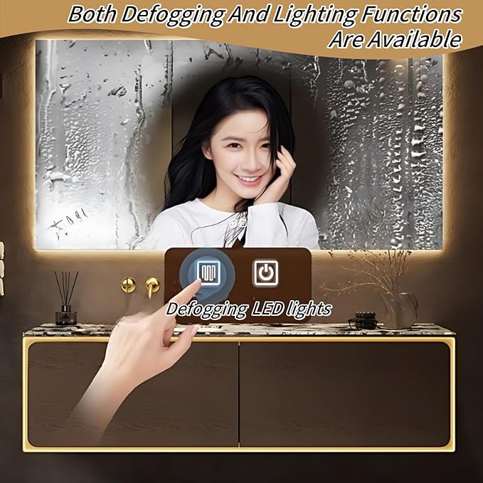 58IN Bathroom Vanity Set with a Single Sink - Embedded Sensor Light Strip & Large Capacity Floating Cabinet | Modern Bathroom Vanities with Defogging Mirror Surface & LED Lighting (Mirror Cabinet)