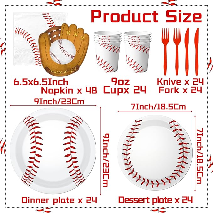 Baseball Party Decorations,168pcs Baseball Birthday Decorations Tableware Baseball Plates and Napkins Cups for Boy Birthday Party,Serve 24