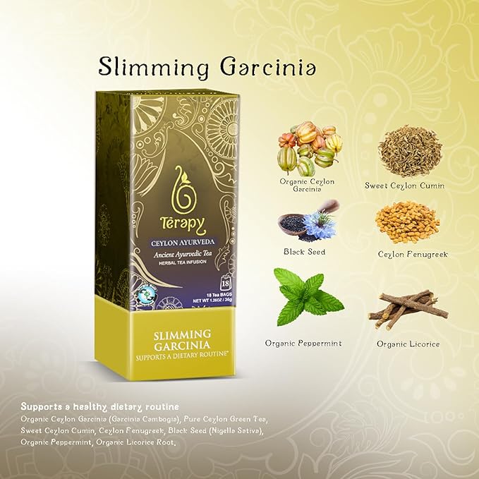 Térapy Ceylon All Day Slimming Tea | All Natural Herbal Ingredients featuring Garcinia Cambogia | Organic Herbal Slimming Tea Bags | Eco-friendly Individually Wrapped Tea Bags - 18 Count