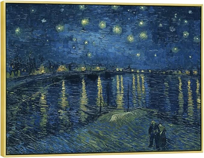 Wieco Art Framed Art Giclee Canvas Prints of Starry Night Over The Rhone Canvas Prints Wall Art by Van Gogh Paintings Reproduction Abstract Framed Artwork for Wall Decor