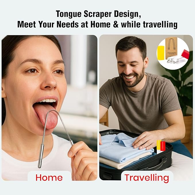 Stainless Steel Tongue Cleaner, 2 Pack with Travel Case and Unique Identifying Mark, Scrapes All Gunk, Fights Bad Breath, Improves Oral Hygiene