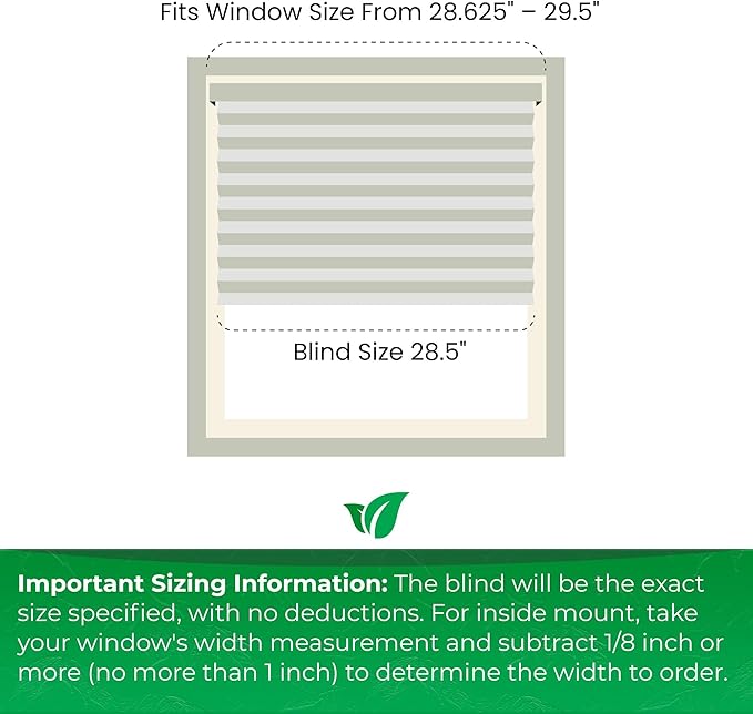 CALYX INTERIORS Cellular Honeycomb Shade, Light Filtering, Cordless, 3/8" Single Cell, 28.5" W x 60" H, White