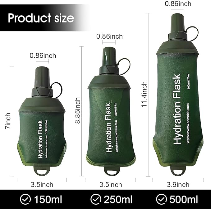 WILDREEDS 250ml Soft Flask, TPU Collapsible Soft Water Bottle for Hydration Pack, Running Vest, Folding Water Bottle for Hiking Cycling Climbing-1Pcs, Green