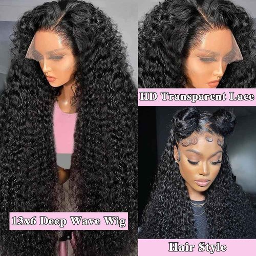 BWDWST Deep Wave Lace Front Wigs Human Hair 13x6 Lace Front Wigs Human Hair Pre Plucked Deep Wave Wig for Women 20 Inch