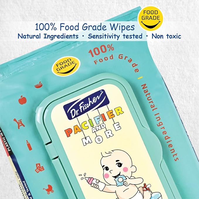 Dr. Fischer Pacifier Wipes, 100% Food Grade, Non-toxic for Bottles, Paci, Toys, Pumps, and More