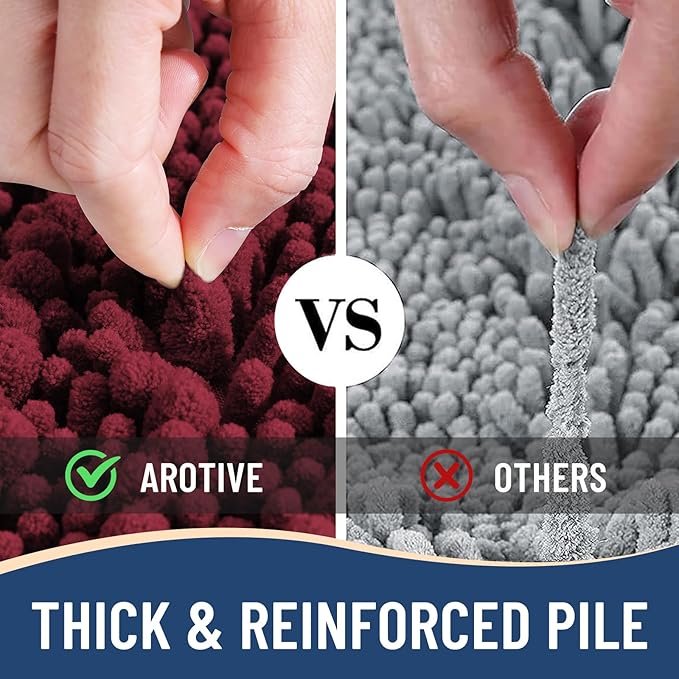 Arotive Luxury Chenille Bathroom Rug Mat, Extra Soft Thick Absorbent Shaggy Bath Rugs, Non-Slip Machine Wash Dry, Plush Bath Mats for Bathroom, Shower and Tub, 36x24, Burgundy