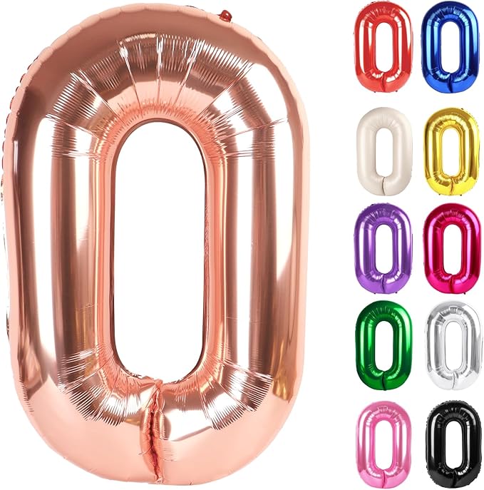 Rose Gold Number 0 Balloon 40 Inch, 0 Balloon Numberfor 10th 20th 30th 40th 50th 60th Birthday Decorations, Rose Gold Party Supplies for Men Women