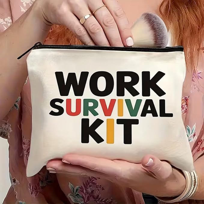 GRITOSE Work Survival Makeup Bag for Women Men Workday Toiletry Bags Accessories Stationery Storage Supplies for Family Friend Worker Small Travel Pouch Kit with Zipper