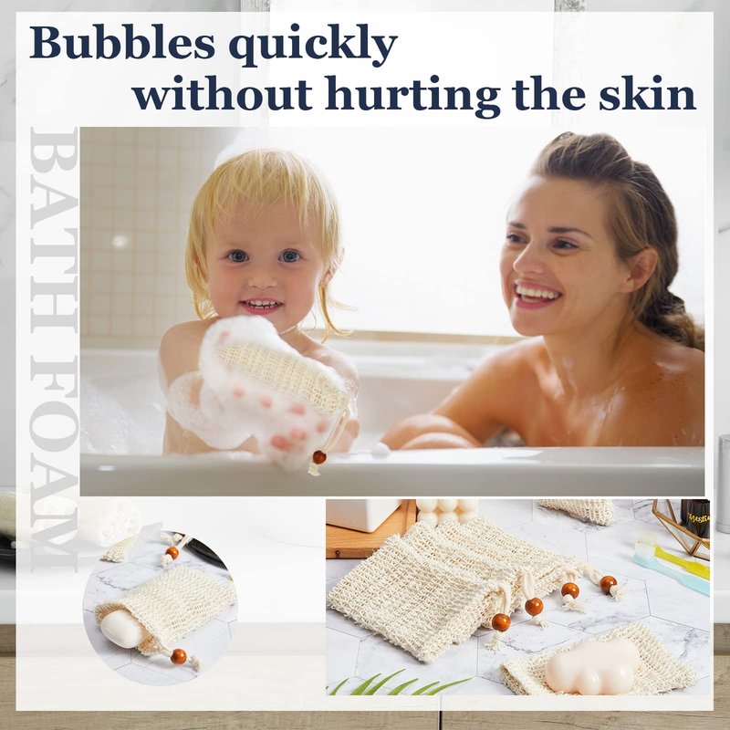 Cunhill 40 Pack Soap Saver Bag Exfoliating Soap Pouch with Drawstring Bar Wooden Bead Foaming and Drying Exfoliating Net for Bath and Shower (3.5x5.5 Inch)