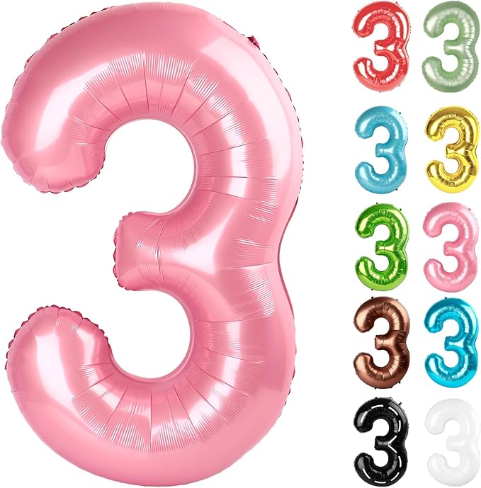 Pearlescent Pink Number 3 Balloon 40 Inch, 3 Balloon Number, 3rd Birthday Decorations, Pearlescent Pink Party Supplies for Boys Girls