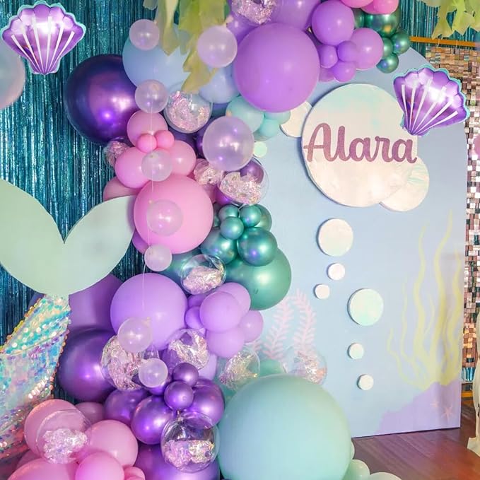 6th Mermaid Birthday Decoration for Girls,Pink Purple Green 6th Birthday Balloon Number 6 Seashell Foil Balloons Banner Mermaid Sea Party Decor Supplies for 6 Year Old
