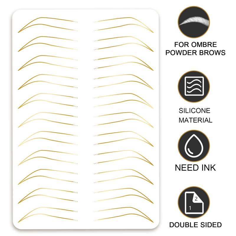 Guapa Silicone Eyebrow Practice Skin Ombre Powder Brows Fake Skin Sheet Double Sides Microblading Practice Skin for Tatto Artists and Beginners (3pcs White Brow Skin with Golden Outline)