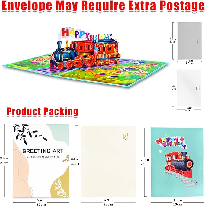 GREETING ART Happy Birthday Train Pop Up Card,3D Greeting Card for Birthday, Pop Up Birthday Card for Kids Boys Men Grandson Friends Daughter Son (Train Birthday Card)