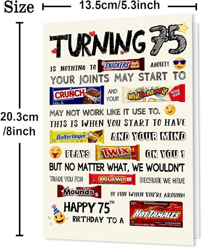 Funny 75th Birthday Card for Women Men, Humor 75th Birthday Gifts for Him Her, Unique 75th Bday Decorations Ideas for Parents Grandparents