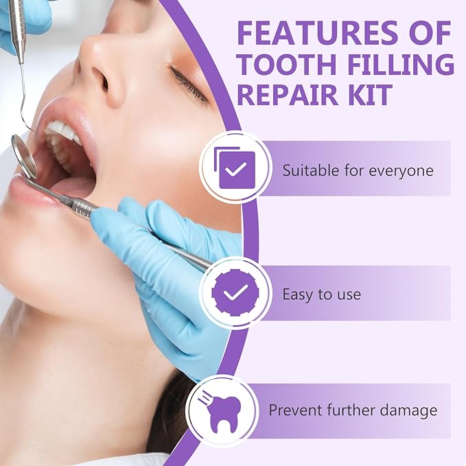 Temporary Tooth Repair Kit - Moldable Teeth-Filling Repair Kit, DIY at Home, With 4 Shaping Tools