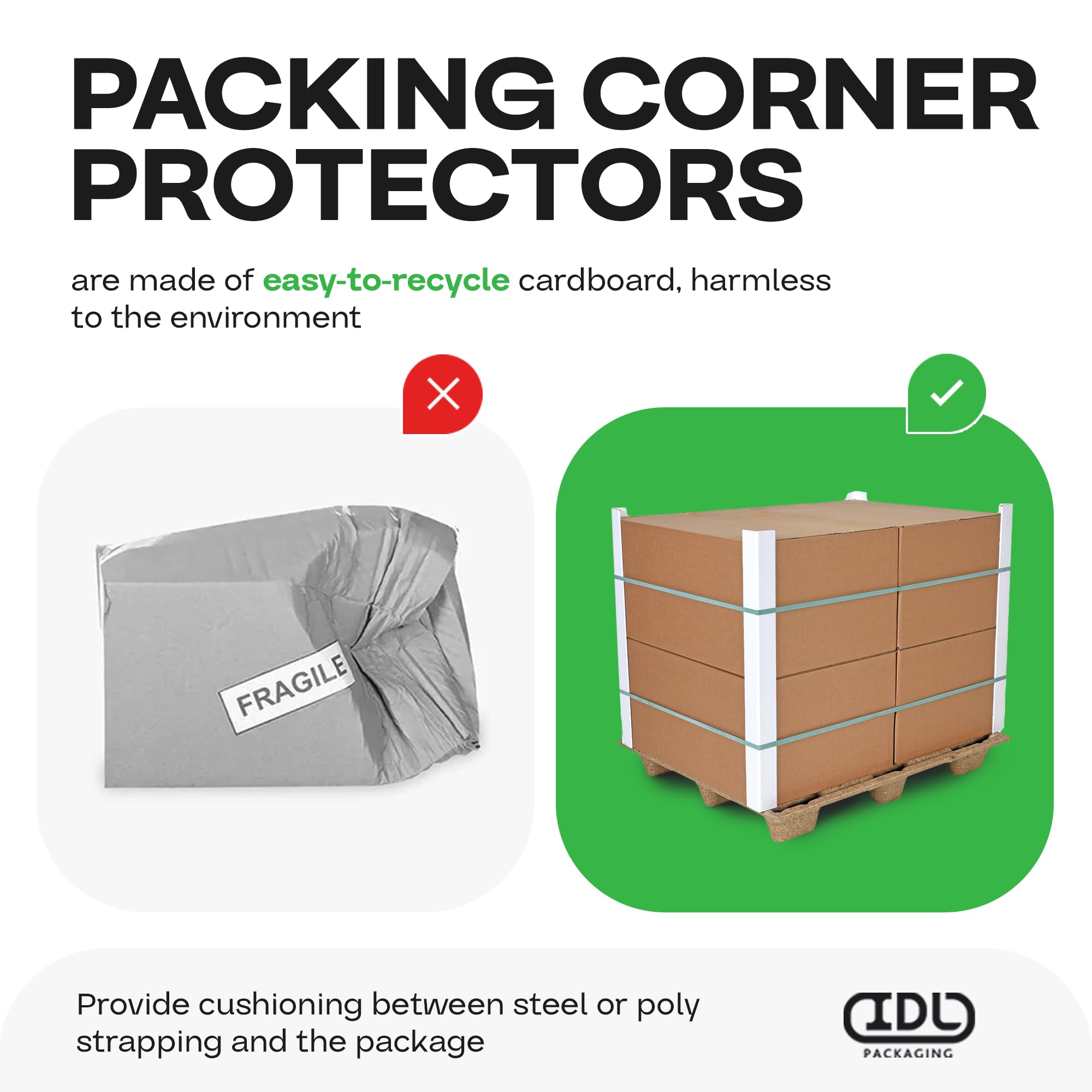 IDL Packaging 2" x 2" x 12" Cardboard Edge Protector, Pack of 200 - White Kraft Cardboard Corners for Shipping - V-Board Reinforced