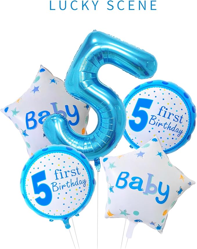 Blue 40 Inch Number 5 Balloon, Mylar Foil Balloon for Birthdays, Anniversaries, Graduation, Party Decoration