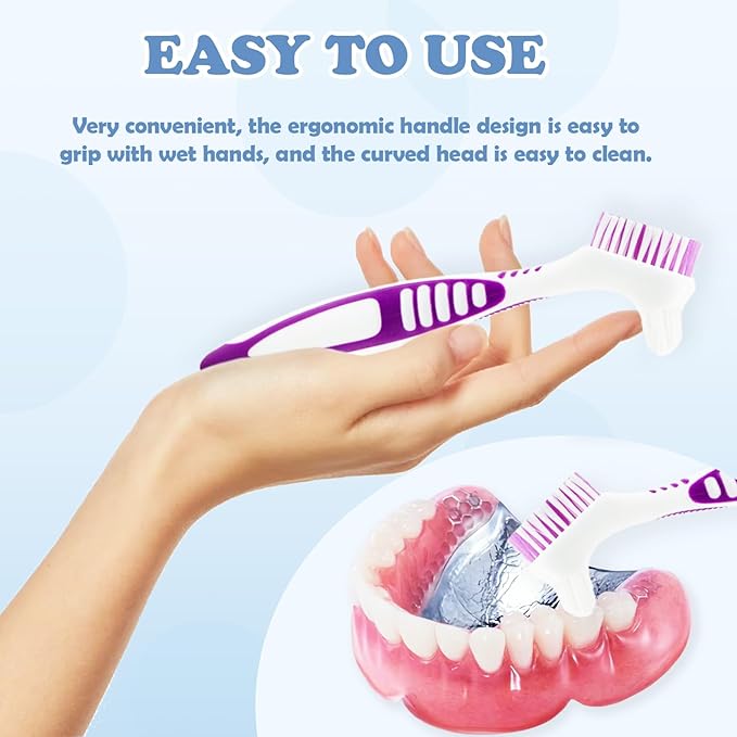 4 Pcs Denture Cleaning Brush and 1 Pcs Storage Case, Portable Denture Toothbrush, Retainer Brush with, Double Sided Toothbrush (4 Colors and Blue)