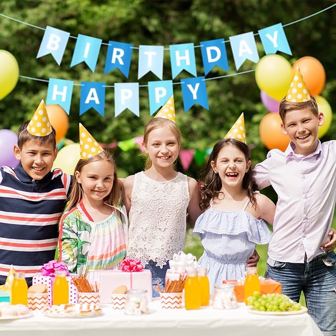 Blue Happy Birthday Banner Sign Happy Birthday Bunting Banner Garland for Kids Boys Baby 1st Birthdays Tea Party Decorations Bunting Flag Birthdays Party Supplies