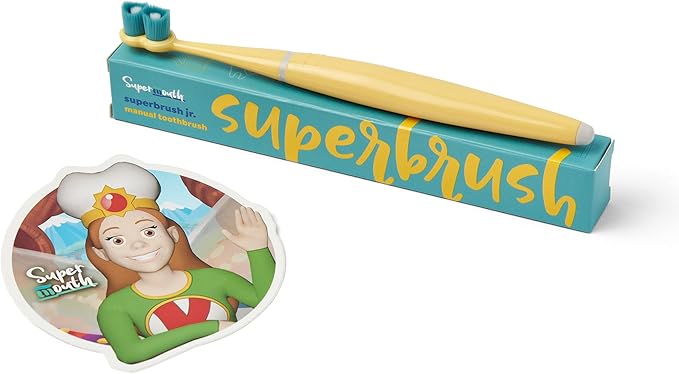 SuperMouth® SuperBrush Jr.® Kids Manual Toothbrush – Soft Patented SuperBristles® Clean Baby Teeth 30X Better, Gentle Plaque Removal, Augmented Reality Teaches Proper Brushing