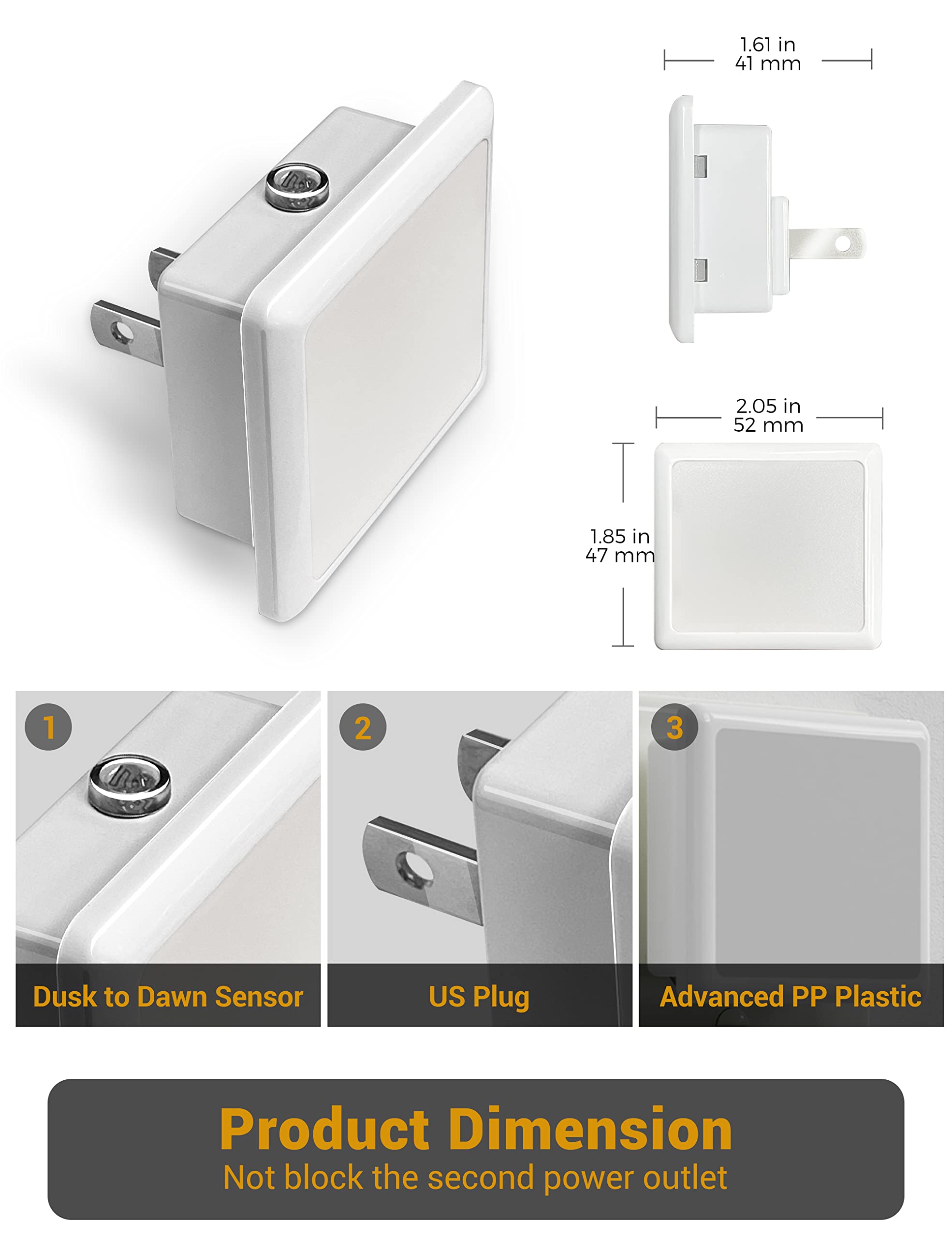 JandCase Night Light, 4 Pack Night Lights Plug into Wall with Auto Light Sensor, 3000K Warm White Nightlight Plug in, LED Night Lights for Kids Adults Bathroom Hallway Kitchen