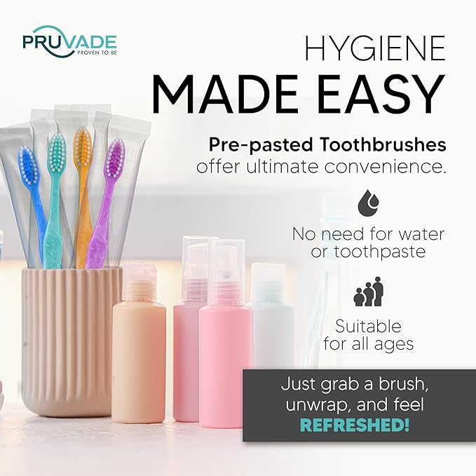 100 Pack Disposable Toothbrushes with Toothpaste Built in | Premium Quality Prepasted Toothbrushes Individually Wrapped - Waterless Toothbrush Soft Bristles for Work, Camping, Travel, Hotel