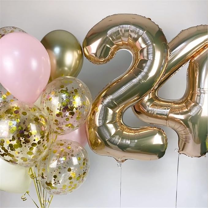 Light Gold Number 18 Birthday Balloons, 40 Inch Large Champagne Gold Foil Number 1 & 8 Balloons for 18 Year Old Boys Girls, Gold 18th Birthday Balloons for Women Men Anniversary Party Decorations