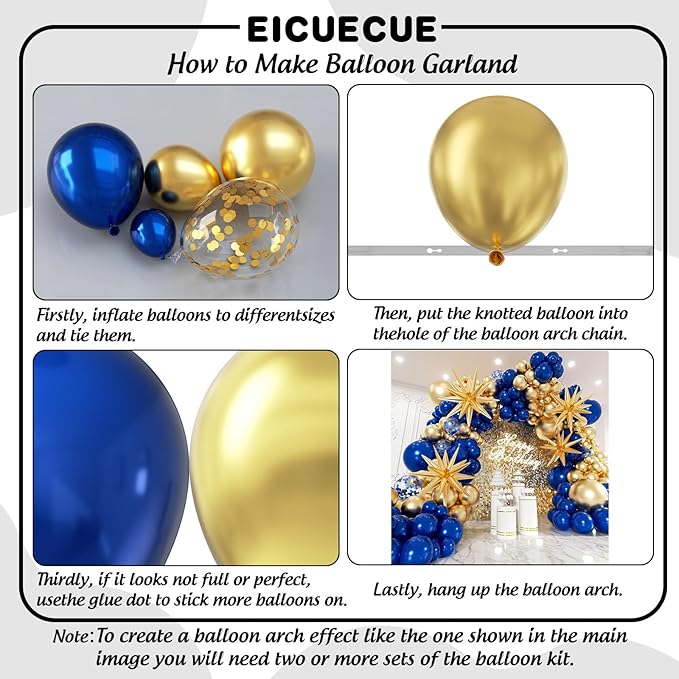 Navy Blue and Gold Balloons Garland Arch Kit with Stars 200Pcs -5 10 12 18 22 inch Balloon and Confetti Latex Balloons for 2025 Graduation Birthday Anniversary New Year Prom Party Decorations