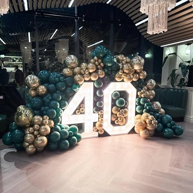 Green and Gold Balloons Garland Arch Kit with Stars 200Pcs -5 10 12 18 22 inch Balloon and Confetti Balloons for Birthday Anniversary Forest Hunter Dark Emerald Green Jungle Party Decorations