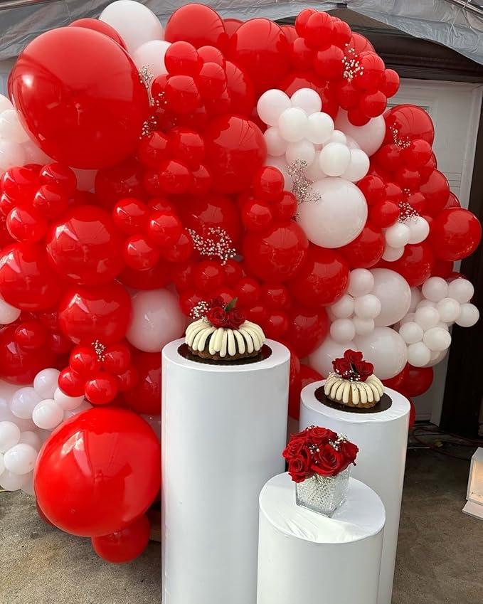 Red and White Balloons Garland Arch Kit with Stars 200Pcs - 5 10 12 18 22 inch Balloon and Confetti Balloons for Valentine's Day Christmas Engagement Birthday Anniversary Party Decorations