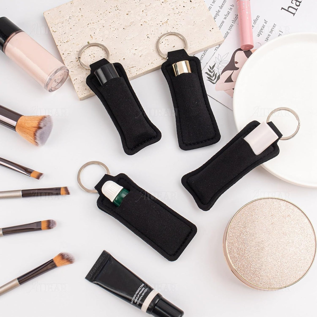 AUEAR, 10 Pack Lip Balm Sleeves Lipstick Holder Chapstick Keychain Holders Gloss for Women and Girls