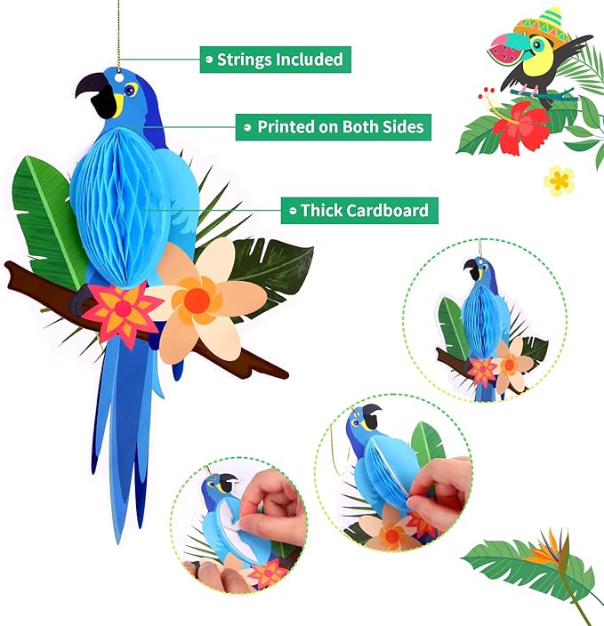 KESOTE Hawaiian Tropical Luau Party Decorations, 20Ft Tropical Garlands & 6 Birds Honeycomb for Summer Tiki Bar Beach Party Decorations Supplies