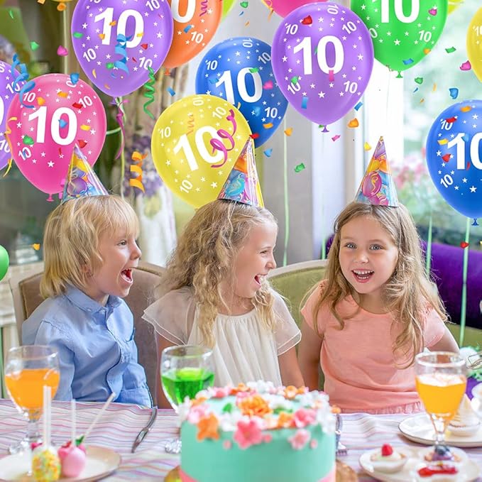 Ainiv 10th Birthday Balloons 18PCS, 12inch Numbers Printed Latex Party Balloons, 10th Anniversary Party Supplies Balloons, Numbers Balloons Decorations for Girls Boys 10 Year Old Birthday Party