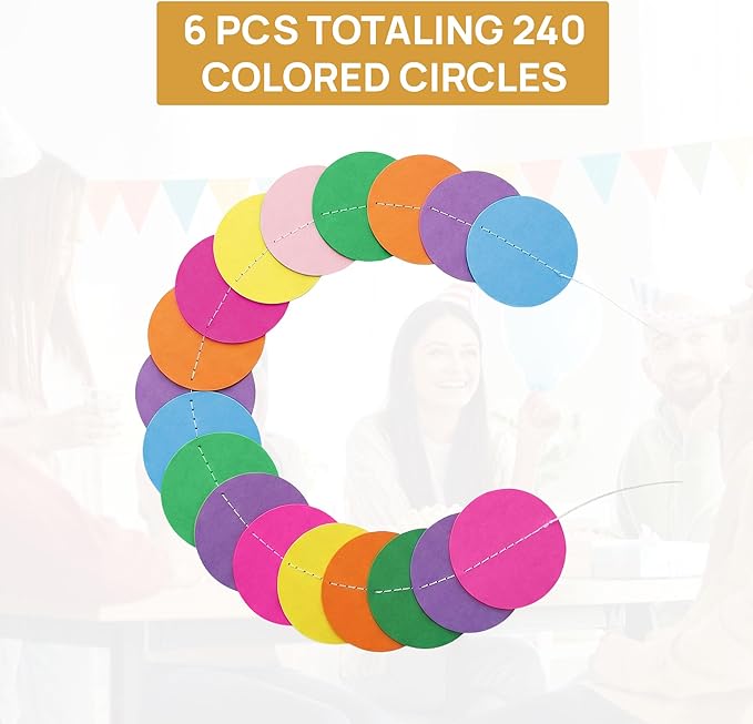 JOYIT 78ft Colorful Paper Circle Garland – 6 Pack Vibrant Easter Party Banners for Birthday, Wedding, Graduation, Baby Shower & Easter Party Decorations (Circle)