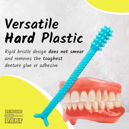 V2 Hard Plastic Denture Gel Adhesive Remover - Remove Denture Gel Adhesive from Mouth & Gums, Denture Glue Removal Tool, Oral Hygiene, Scraper w/Textured Grip and Rigid Bristles