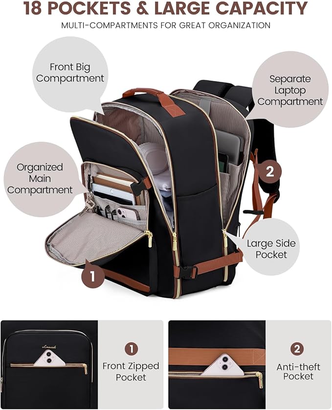 LOVEVOOK 40L Travel Backpack for Women & Men, Airline Approved Carry On Luggage with 3 Packing Cubes, TSA Overnight Bags, Waterproof Personal Item Bag, Weekender Essentials Backpacks fits 17" Laptop