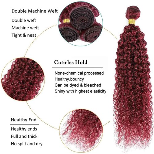 Fabimiya Human Hair Bundles Burgundy 99J Jerry Curly 20 22 24 Inch Bundles Human Hair 100% Unprocessed Burgundy Soft Sewn In Hair with Double Weft for Black Women